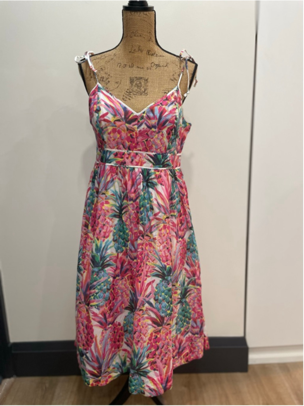 J. Crew Pink Green Pineapple Print Midi Dress Size 12 Ballet Garden Party